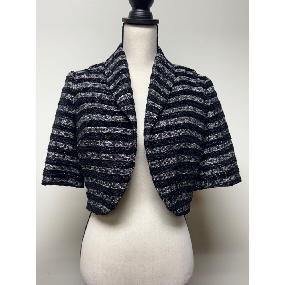 NWOT - ELEVENSES Anthropologie Striped Cropped Sparkle Blazer, Sz S